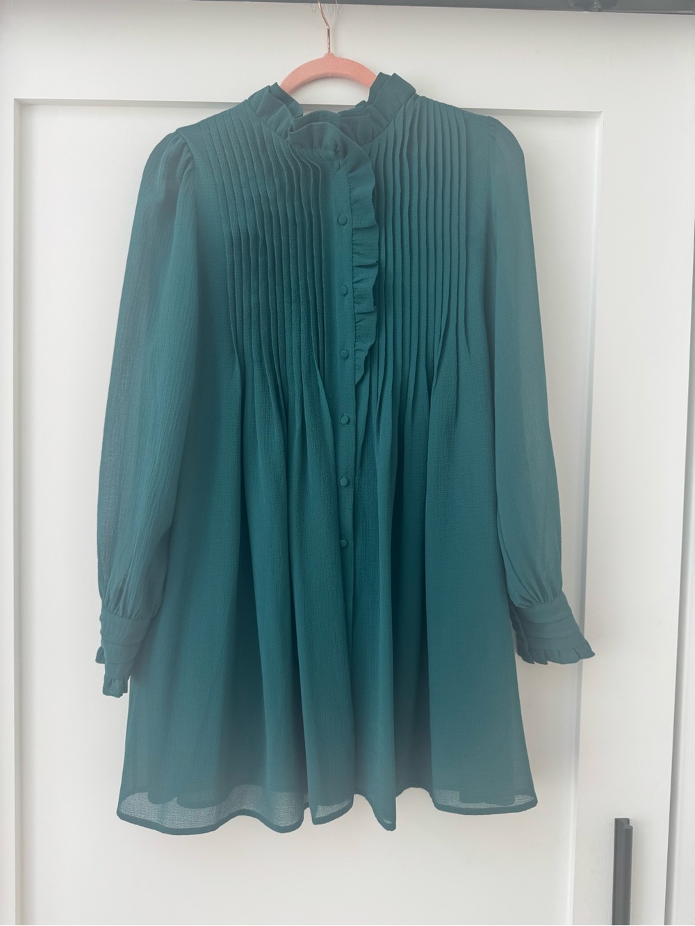 Sezane Teal Pleated Ruffle Tunic Blouse